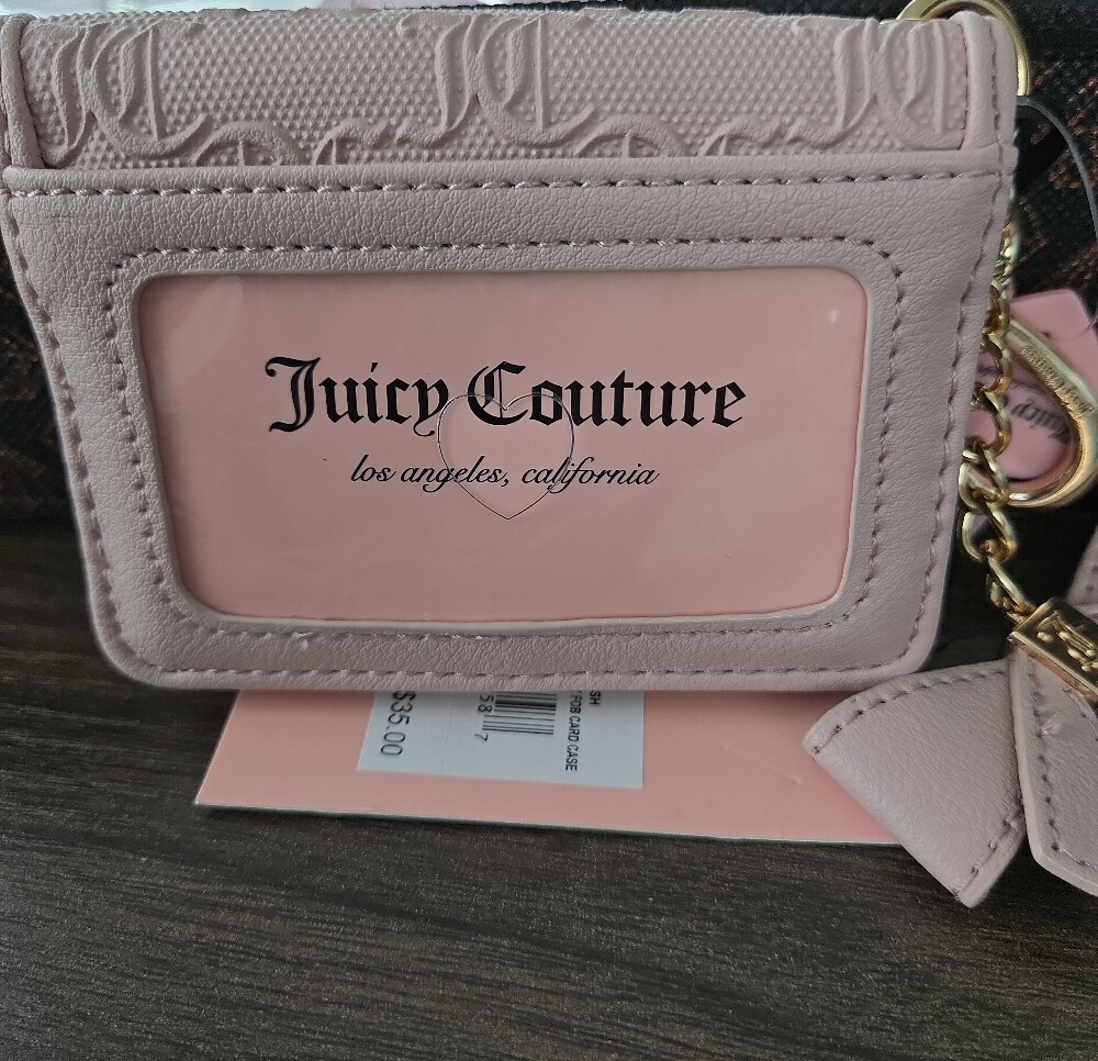 Juicy Couture Dusty Blush Wallet – Gold Logo Keychain & Bow Charm - Picture 7 of 9